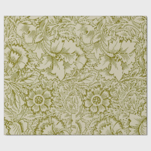 William Morris Poppy Classic Floral Green Wrapping Paper
