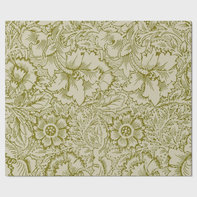 William Morris Poppy Classic Floral Green Wrapping Paper (Seam)