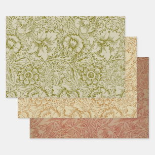 William Morris Poppy Classic Floral Green Wrapping Paper Sheet