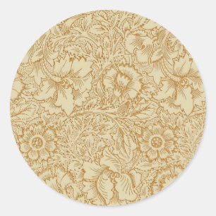 William Morris Poppy Floral Wallpaper Classic Round Sticker