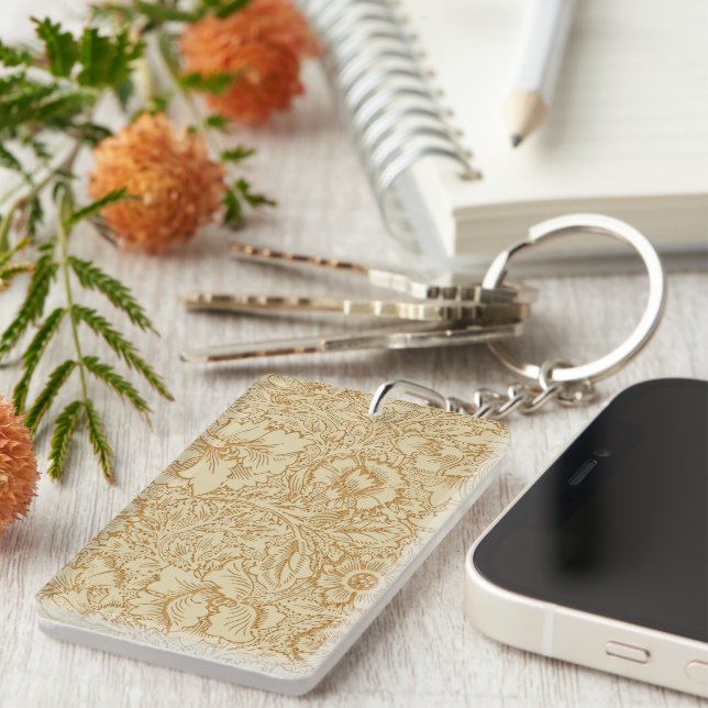 William Morris Poppy Floral Wallpaper Key Ring (Front Right)