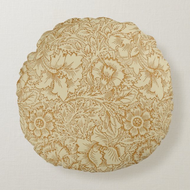 William Morris Poppy Floral Wallpaper Round Cushion (Front)