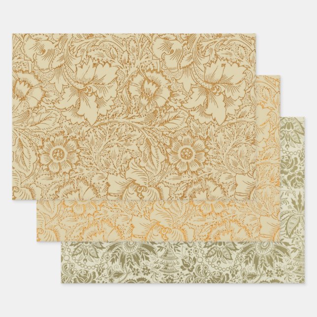 William Morris Poppy Floral Wallpaper Wrapping Paper Sheet (Set)