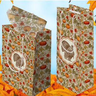 William Morris Pumpkins Wild Turkey  Wine Gift Bag