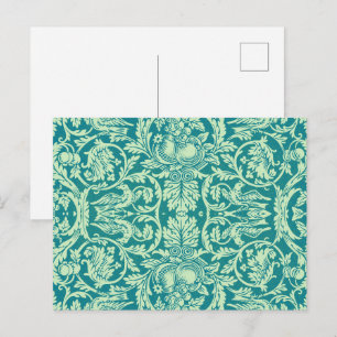 William Morris Queen Anne Teal Bird Floral Art Postcard