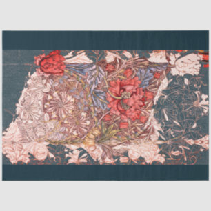 William Morris RED FLOWER ON BLUE Tissue Paper