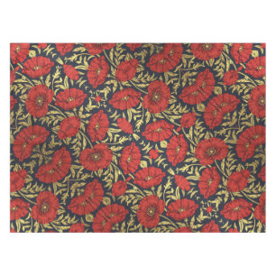 William Morris Red Gold Poppies Floral Pattern Tablecloth