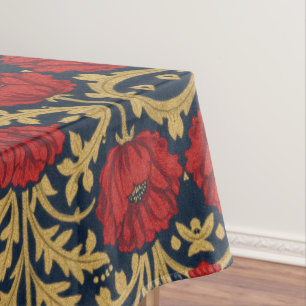 William Morris Red Gold Poppies Floral Pattern Tablecloth