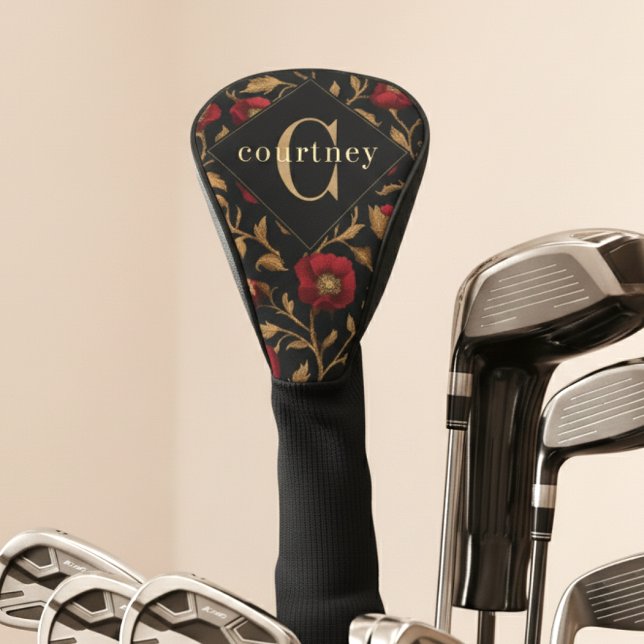 William Morris Red Gold Poppy Monogram Golf Head Cover (Creator Uploaded)