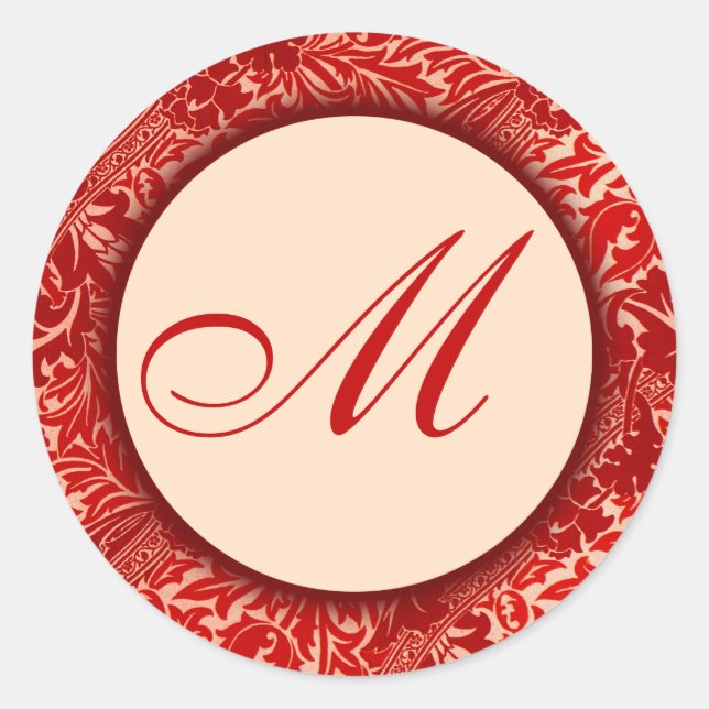 William Morris Red Leaves Monogrammed Sticker (Front)