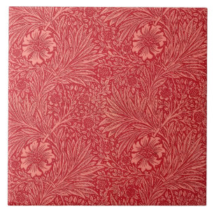 William Morris Red Marigold Pattern Tile