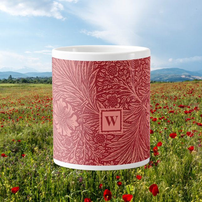 William Morris Red Marigold Pattern with Initial Large Coffee Mug (Creator Uploaded)
