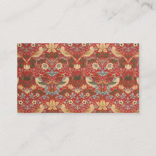 William Morris Red Strawberry Thief Business Card (Front)