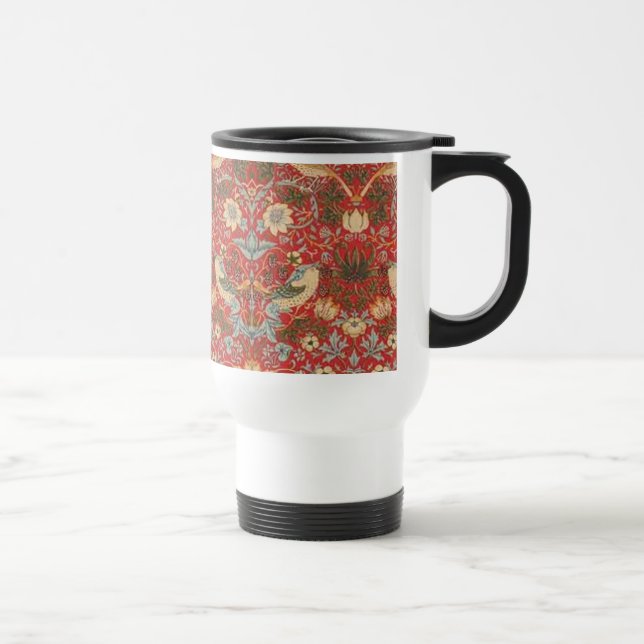 William Morris Red Strawberry Thief Travel Mug (Right)