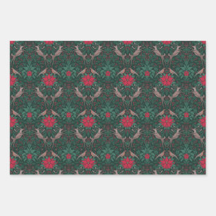 William Morris Reindeer Christmas Damask Wrapping Paper Sheet
