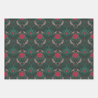 William Morris Reindeer Christmas Damask Wrapping Paper Sheet