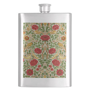 William Morris Rose & Birds Chintz Red Hip Flask