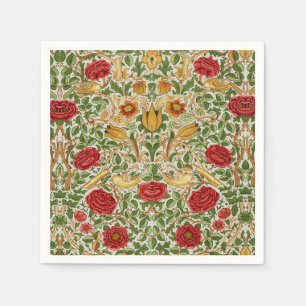 William Morris Rose & Birds Chintz Red Napkin