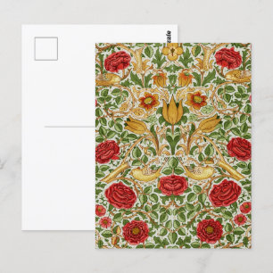 William Morris Rose & Birds Chintz Red Postcard