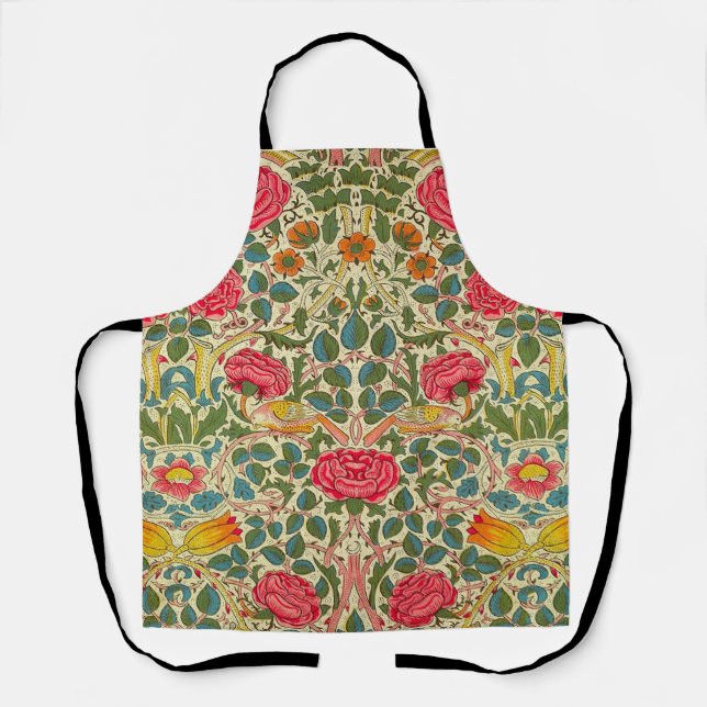 William Morris Rose Floral Chintz Pink Apron (Front)