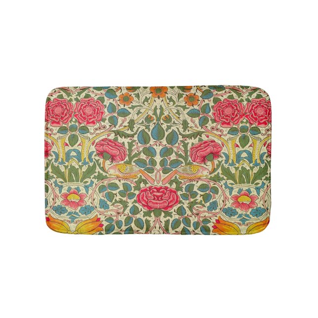 William Morris Rose Floral Chintz Pink Bath Mat (Front)