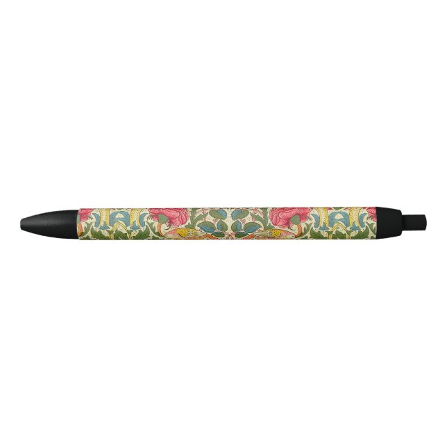 William Morris Rose Floral Chintz Pink Black Ink Pen (Front)