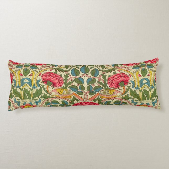 William Morris Rose Floral Chintz Pink Body Cushion (Back)
