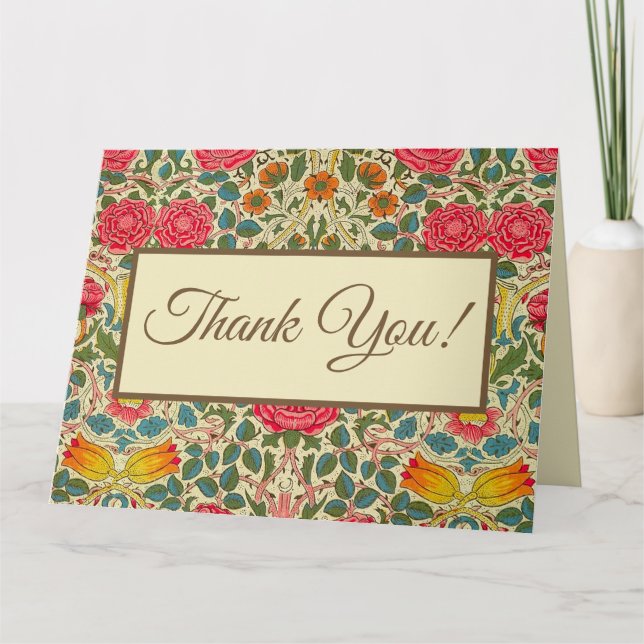 William Morris Rose Floral Chintz Pink Card (Front)