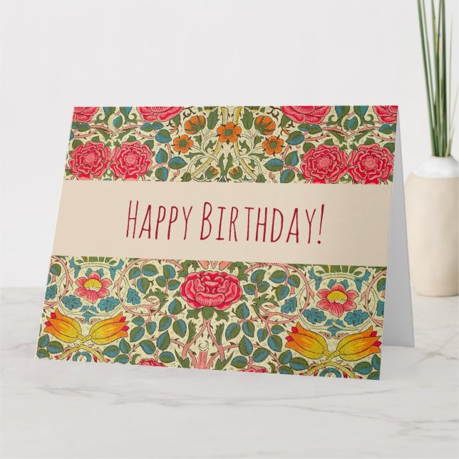 William Morris Rose Floral Chintz Pink Card (Front)