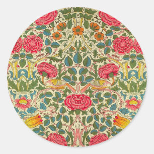 William Morris Rose Floral Chintz Pink Classic Round Sticker