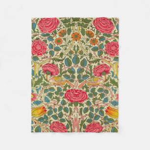 William Morris Rose Floral Chintz Pink Fleece Blanket