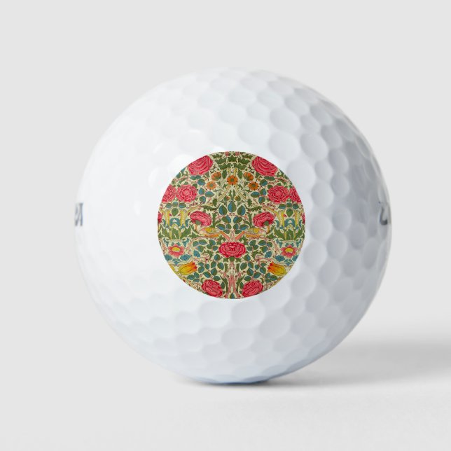 William Morris Rose Floral Chintz Pink Golf Balls (Front)