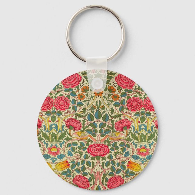 William Morris Rose Floral Chintz Pink Key Ring (Front)