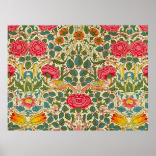 William Morris Rose Floral Chintz Pink Poster