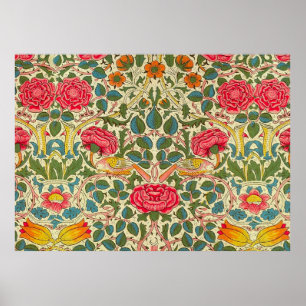 William Morris Rose Floral Chintz Pink Poster