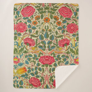 William Morris Rose Floral Chintz Pink Sherpa Blanket