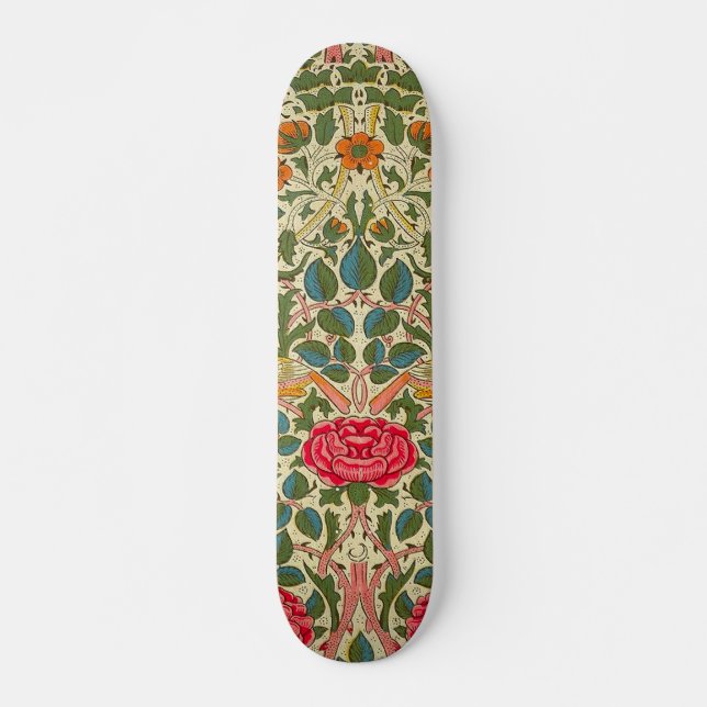 William Morris Rose Floral Chintz Pink Skateboard (Front)