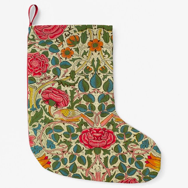William Morris Rose Floral Chintz Pink Small Christmas Stocking (Front)