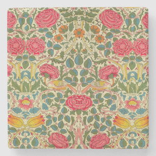 William Morris Rose Floral Chintz Pink Stone Coaster