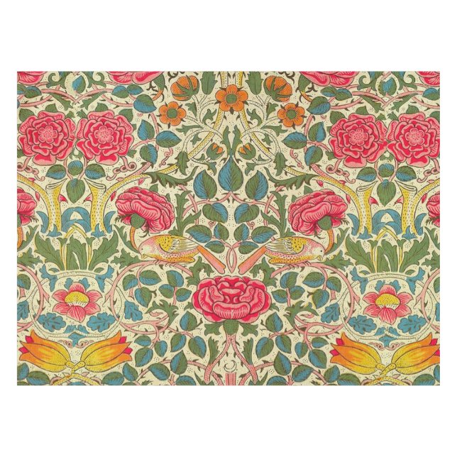 William Morris Rose Floral Chintz Pink Tablecloth (Front (Horizontal))