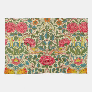William Morris Rose Floral Chintz Pink Tea Towel