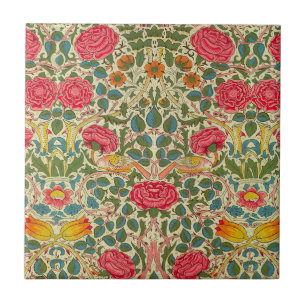 William Morris Rose Floral Chintz Pink Tile