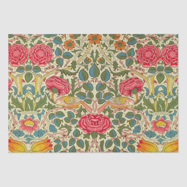 William Morris Rose Floral Chintz Pink Tissue Paper (Front)