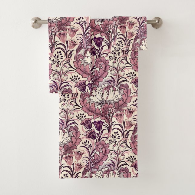 William Morris Rose Gold Cream Floral Pattern Bath Towel Set (Insitu)