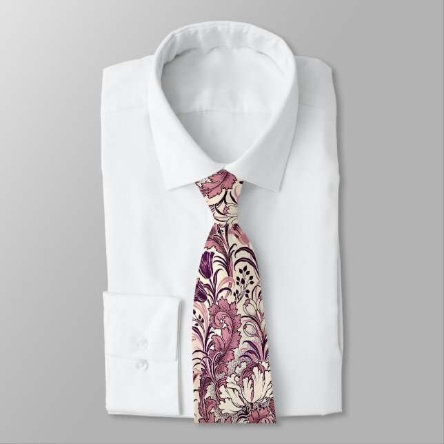 William Morris Rose Gold Cream Floral Pattern Tie (Tied)