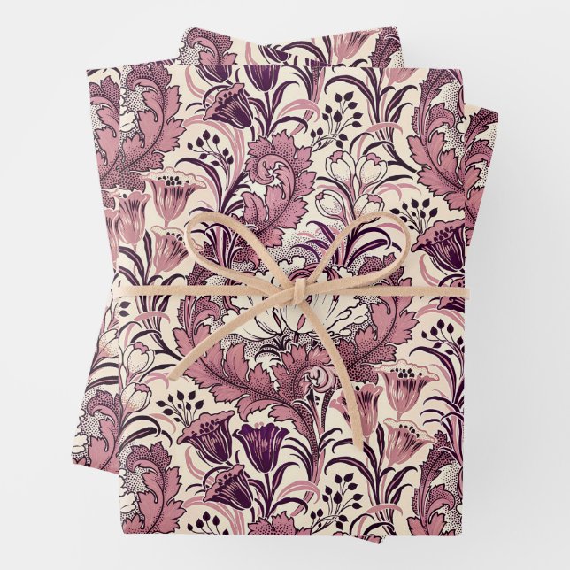 William Morris Rose Gold Cream Floral Pattern Wrapping Paper Sheet (In situ)