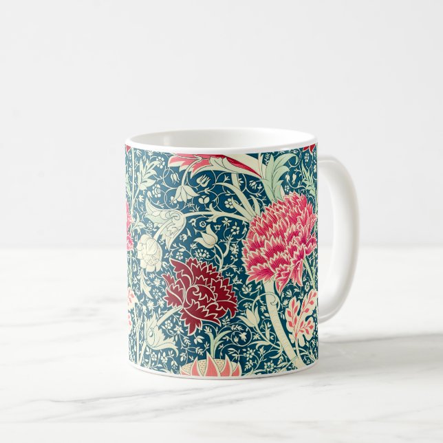 William Morris Rose Gold Green Blue Floral Pattern Coffee Mug (Front Right)