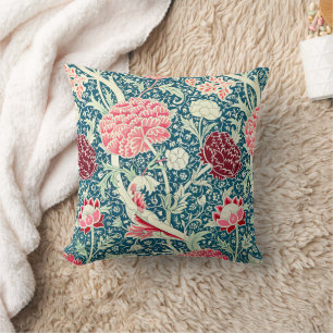 William Morris Rose Gold Green Blue Floral Pattern Cushion