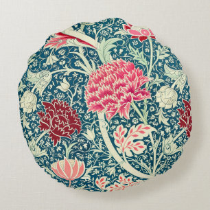 William Morris Rose Gold Green Blue Floral Pattern Round Cushion