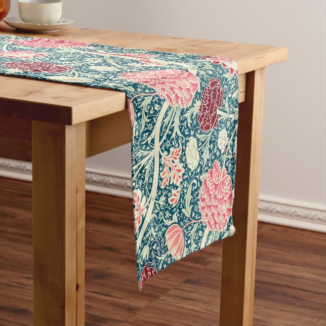 William Morris Rose Gold Green Blue Floral Pattern Short Table Runner (In Situ)